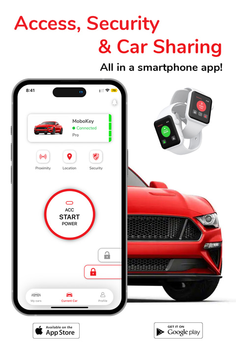 Control your car with MoboKey: Lock, Unlock, Start, Stop, and Share using the smartphone app, remotely. Enable digital keyless sharing for your car